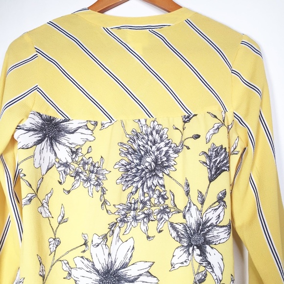 💰 5/25$ ♻️ Fig and Flower SP Yellow Floral Long Sleeve Blouse - Picture 5 of 9